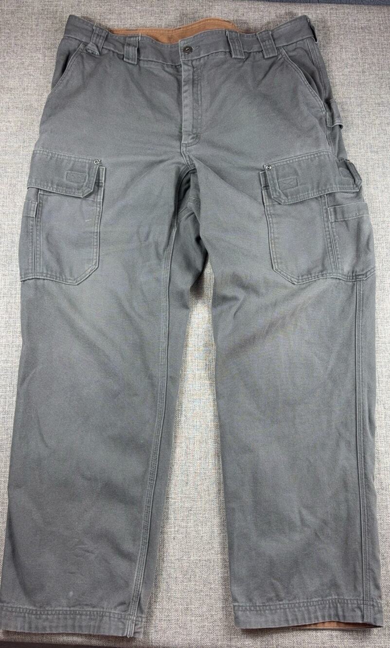 Duluth Trading Co Work Pants Mens 40x34 Relaxed Fit Gray Cargo Utility Canvas